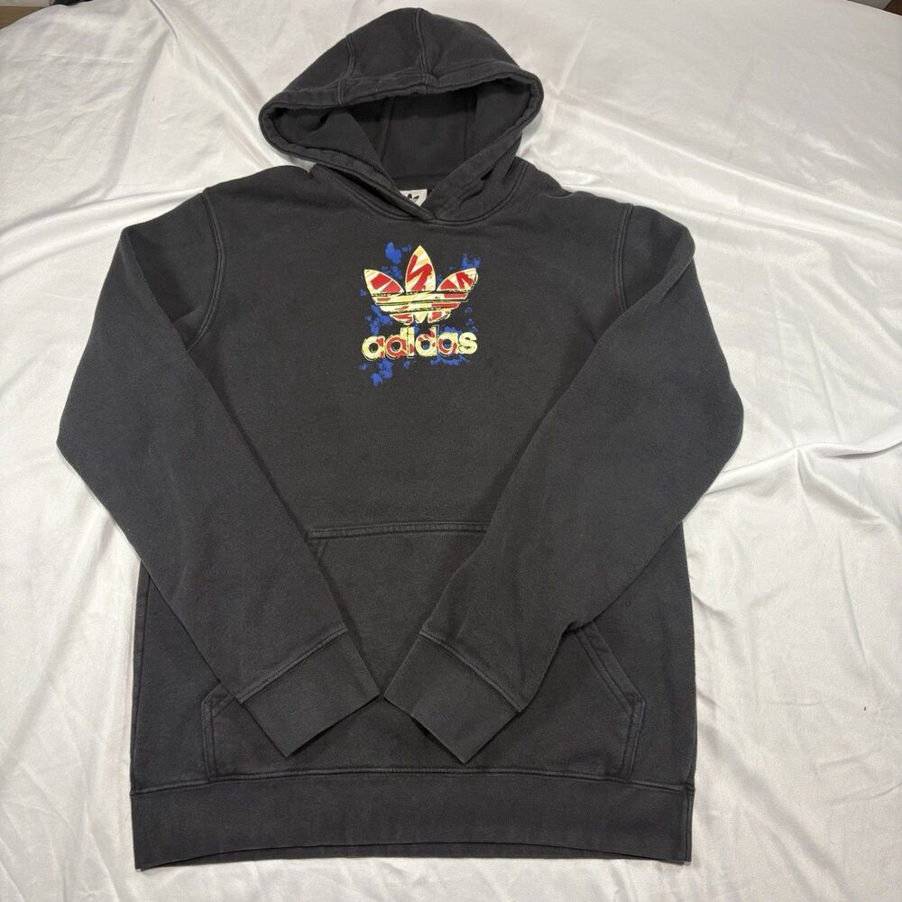 Adidas Youth XL (16-17) Graphic Cloudy Trefoil Pullover Hoodie Sweatshirt Black